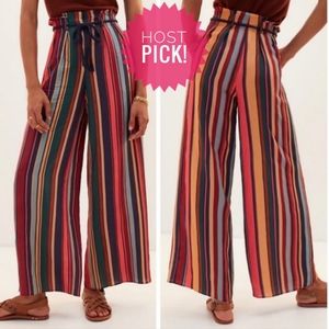 Anthropologie Farm Rio Striped Stripe Wide Leg Paper Bag Rope Belt Linen Pants
